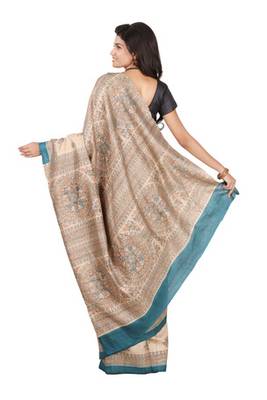 multicolor printed pure tussar silk saree with blouse 2