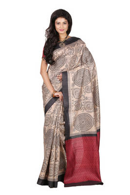 multicolor printed pure tussar silk saree with blouse 1