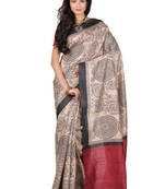 multicolor printed pure tussar silk saree with blouse