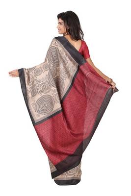 multicolor printed pure tussar silk saree with blouse 2
