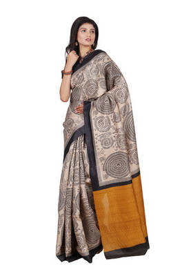 multicolor printed pure tussar silk saree with blouse 1