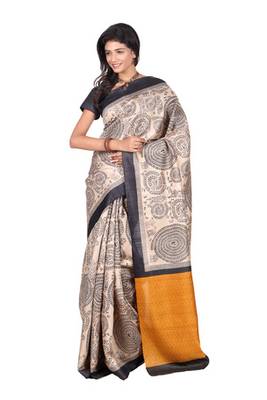 multicolor printed pure tussar silk saree with blouse 2