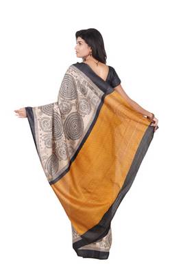 multicolor printed pure tussar silk saree with blouse 3