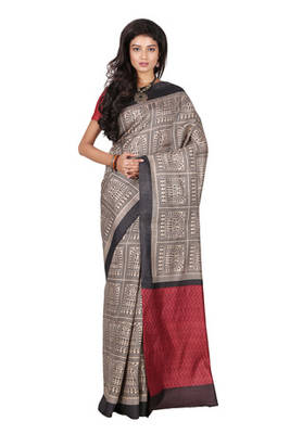 multicolor printed pure tussar silk saree with blouse 1