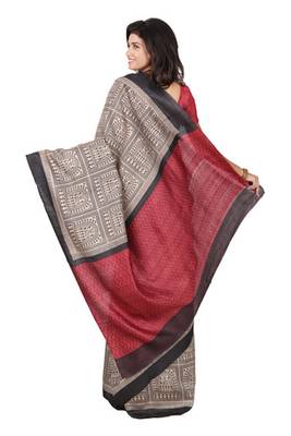 multicolor printed pure tussar silk saree with blouse 2