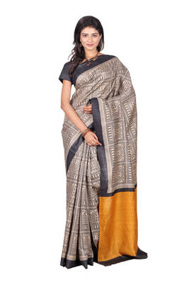multicolor printed pure tussar silk saree with blouse 1
