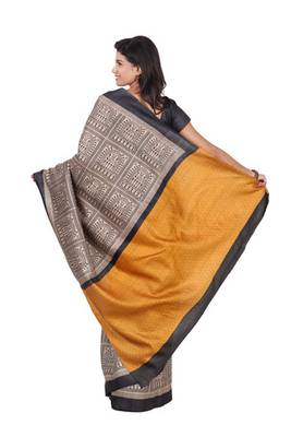 multicolor printed pure tussar silk saree with blouse 2