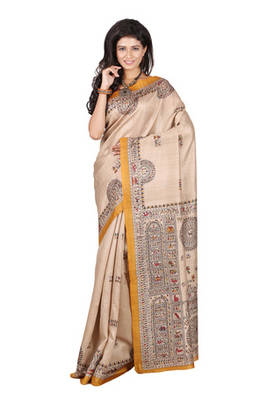 multicolor printed pure tussar silk saree with blouse 1