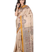 multicolor printed pure tussar silk saree with blouse