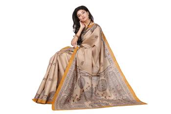 multicolor printed pure tussar silk saree with blouse 2