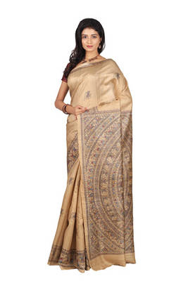 multicolor printed pure tussar silk saree with blouse 1