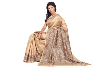multicolor printed pure tussar silk saree with blouse 2