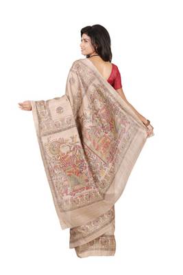multicolor printed pure tussar silk saree with blouse 2