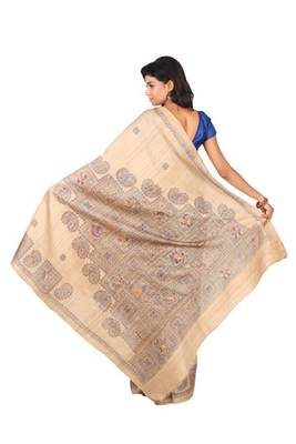 multicolor printed pure tussar silk saree with blouse 2