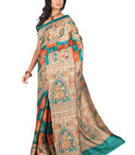 multicolor printed pure tussar silk saree with blouse