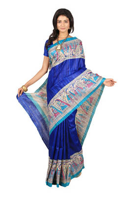 multicolor printed pure tussar silk saree with blouse 1