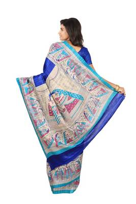 multicolor printed pure tussar silk saree with blouse 2