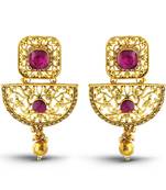 Exclusive Designer Gold Finishing Austrian Stone In Purple Party Wear Dangle Earrings