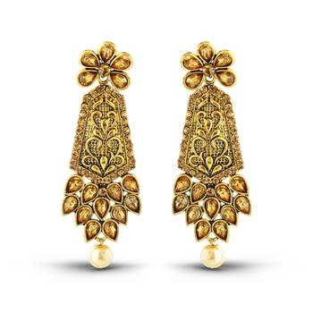 Exquitely Design Antique Gold Finish Pearl Drop Dangle Earrings 1