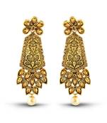 Exquitely Design Antique Gold Finish Pearl Drop Dangle Earrings