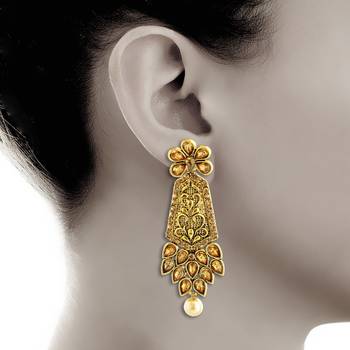 Exquitely Design Antique Gold Finish Pearl Drop Dangle Earrings 3