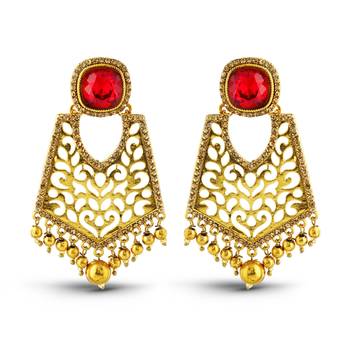 Exclusive Cut Work Design Golden Drop Dangle Earrings 1