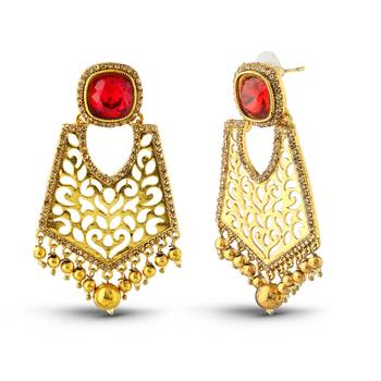 Exclusive Cut Work Design Golden Drop Dangle Earrings 2