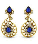 Blue Austrian Stone Gold Finish Classy Design Dangle Earrings
