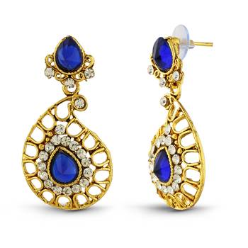 Blue Austrian Stone Gold Finish Classy Design Dangle Earrings 2