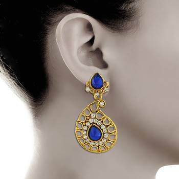 Blue Austrian Stone Gold Finish Classy Design Dangle Earrings 3