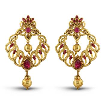 Golden Drop Pink Stone Gold Finish Exclusive Design Dangle Earrings 1