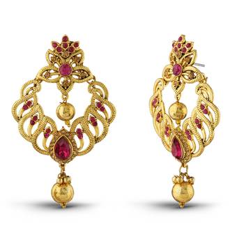 Golden Drop Pink Stone Gold Finish Exclusive Design Dangle Earrings 2
