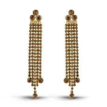 Dazzling Gold Finish Austrian Stone Long Cup Chain Earrings 1