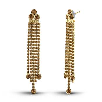 Dazzling Gold Finish Austrian Stone Long Cup Chain Earrings 2