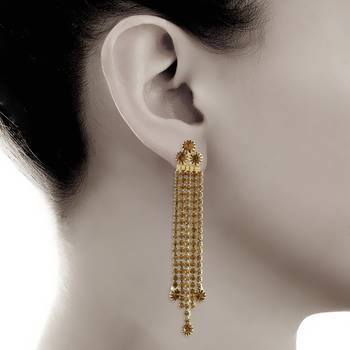Dazzling Gold Finish Austrian Stone Long Cup Chain Earrings 3