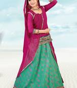 A Magenta and Turquoise Colour Cotton Jacquard Rajputi Poshak