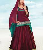 Maroon Colour Satin Silk Resham Embroidered Rajputi Poshak