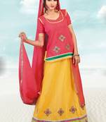 Yellow and Red Chanderi Cotton Resham Embroidered Rajputi Poshak