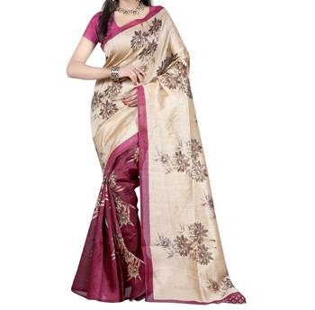 Magenta printed bhagalpuri silk saree with blouse 1