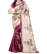 Magenta printed bhagalpuri silk saree with blouse
