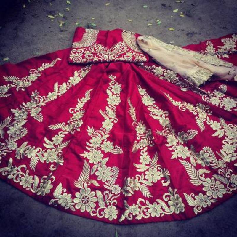 red silk embroidered unstitched lehenga choli