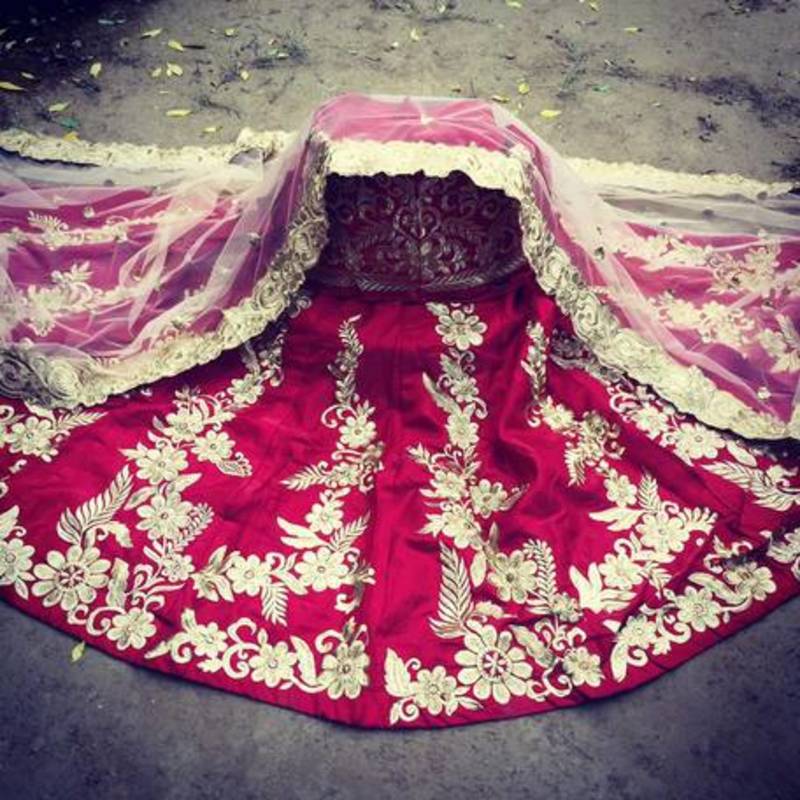 red silk embroidered unstitched lehenga choli