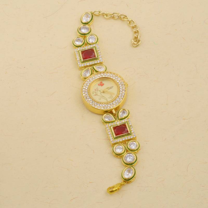 Kundan  and  stone studded adjustable wrist watch for women