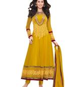 Riti Riwaz Georgette Semistitched gold Anarkali suit with duppta DM9206