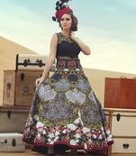 black dupion silk printed semi stitiched party wear gowns
