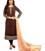 Brown Georgette Embroidery Unstitched Salwar With Dupatta