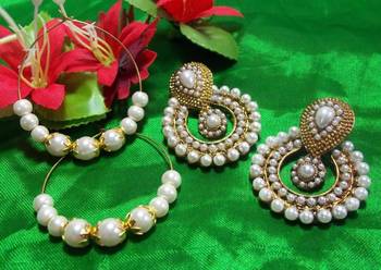 Buy 1 get 1 free white pearl polki earrings 2