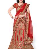 Red art silk embroidered unstitched lehenga choli