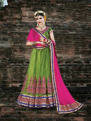 Green embroidered net unstitched lehenga 1