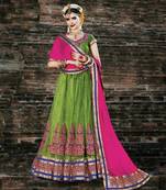 Green embroidered net unstitched lehenga